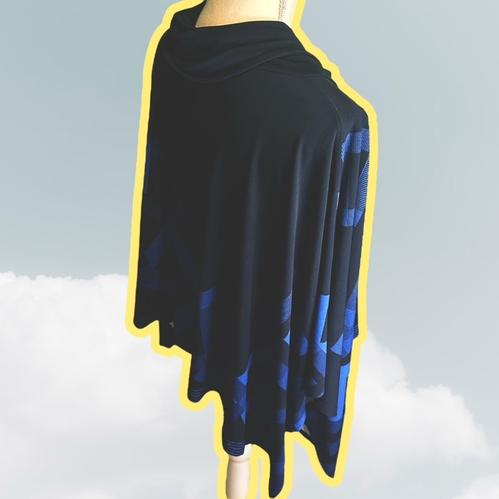Joseph Ribkoff Navy Blue Geometric Print Jersey Knit Cowl Neck Poncho One Size - Picture 8 of 11